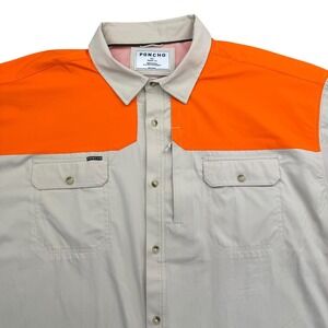 Poncho Shirt Mens 3XL Beige Short Sleeve Button Up Colorblock Stretch Nylon